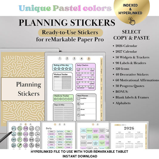 reMarkable Paper Pro & 2 — Planning Sticker Pack, 400+ widgets