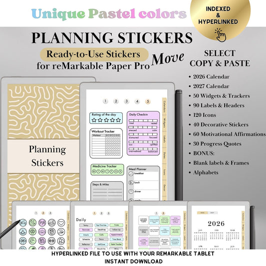 reMarkable Paper Pro Move — Planning Sticker Pack, 400+ widgets
