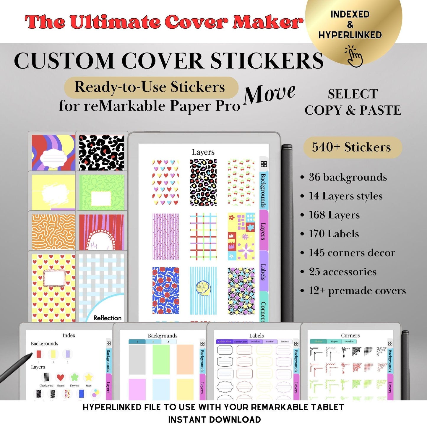 reMarkable Paper Pro Move — Custom Cover Toolkit, 540+ elements