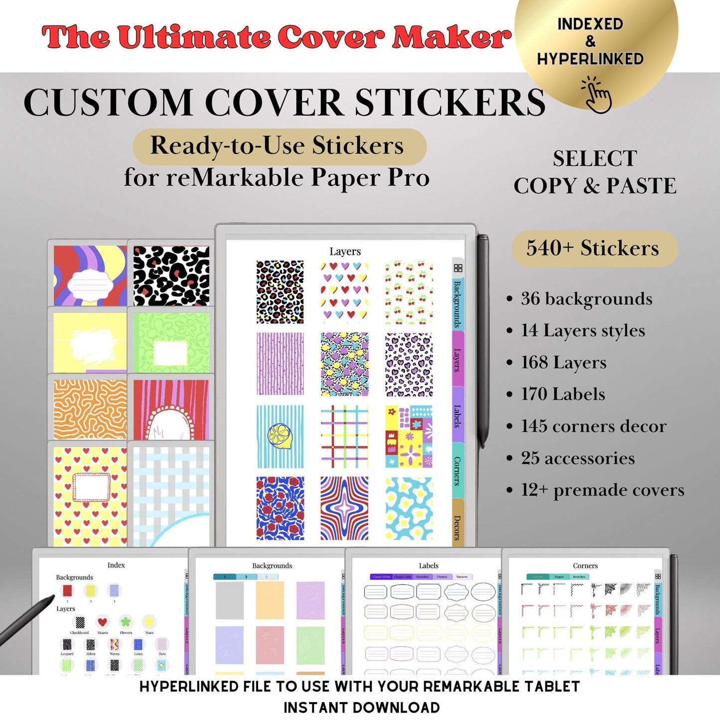 reMarkable Paper Pro — Custom Cover Toolkit, 540+ elements