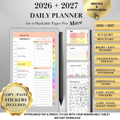 reMarkable Paper Pro Move — Daily Planner 2026-2027, dated calendar