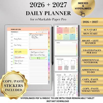 reMarkable Paper Pro — Daily Planner 2026-2027, dated calendar