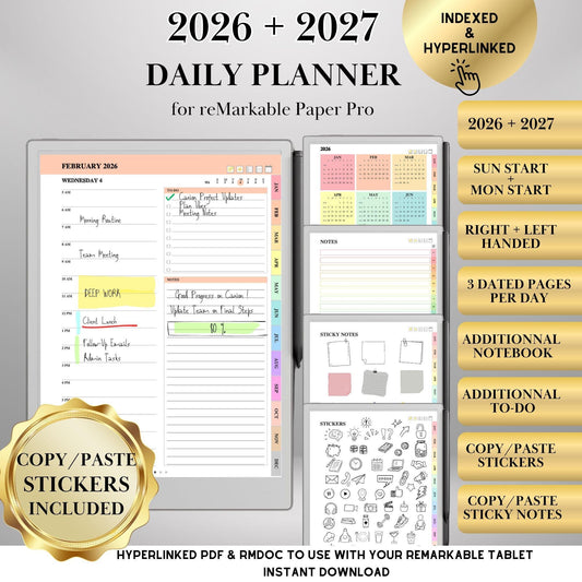 reMarkable Paper Pro — Daily Planner 2026-2027, dated calendar