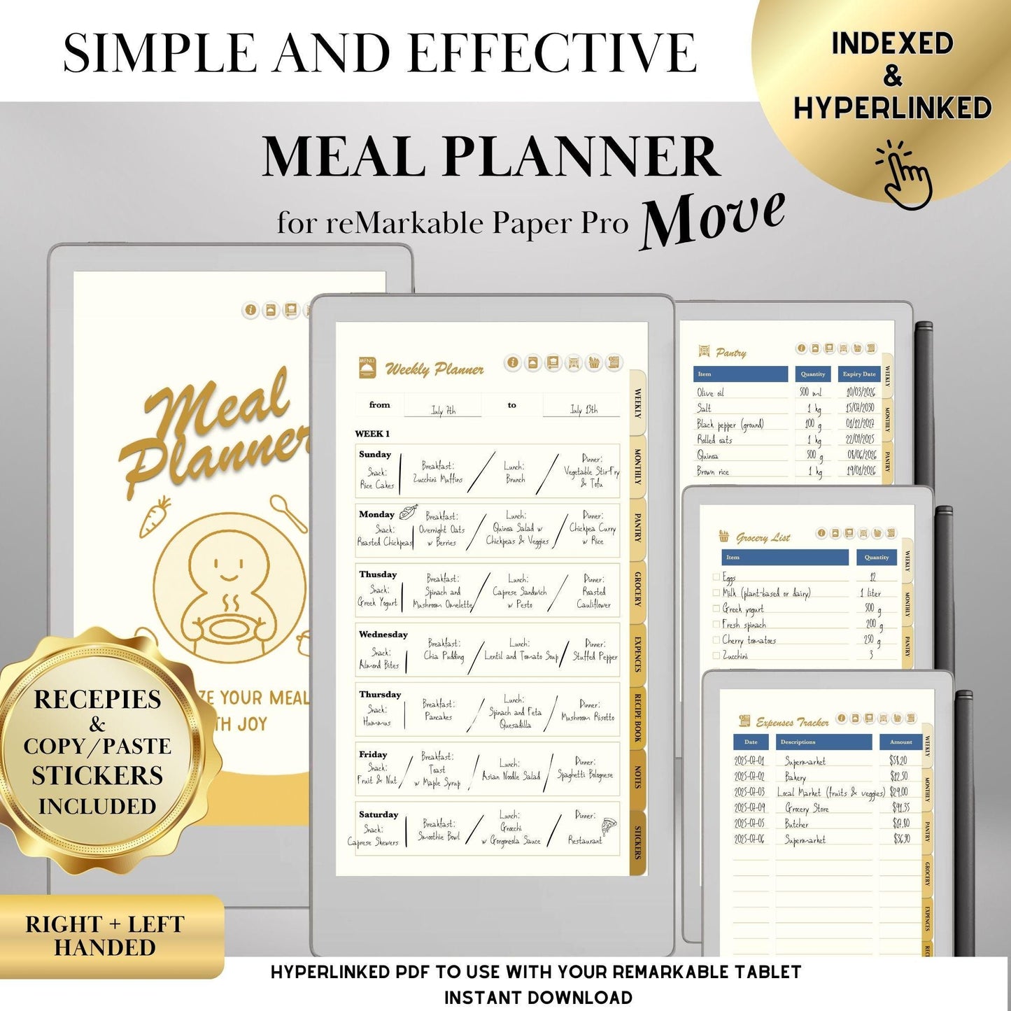 reMarkable Paper Pro Move — Meal Planner, grocery & recipe book