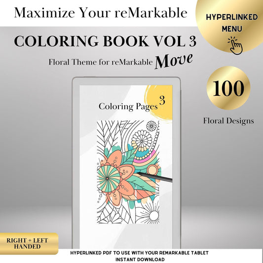 Coloring Book Templates for reMarkable Paper Pro Move | 100 Hyperlinked Digital Coloring Pages Vol. 3 — Mindful Art & Adult Coloring