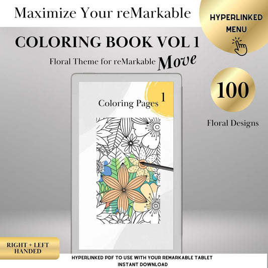 Coloring Book Templates for reMarkable Paper Pro Move | 100 Hyperlinked Digital Coloring Pages Vol. 1 — Mindful Art & Adult Coloring