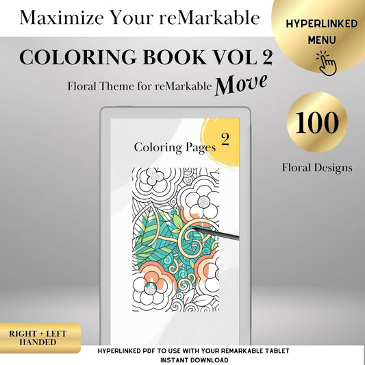Coloring Book Templates for reMarkable Paper Pro Move | 100 Hyperlinked Digital Coloring Pages Vol. 2 — Mindful Art & Adult Coloring