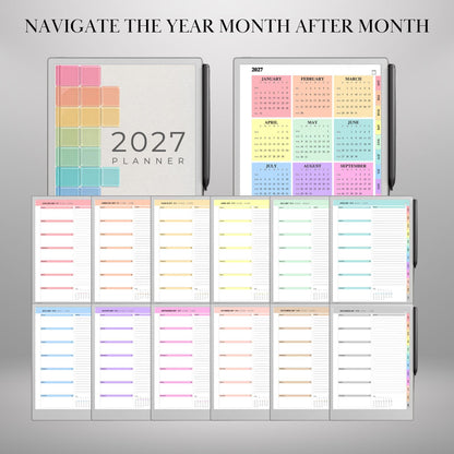 reMarkable Paper Pro & 2 — 2027 Weekly Planner, Minimalist Calendar
