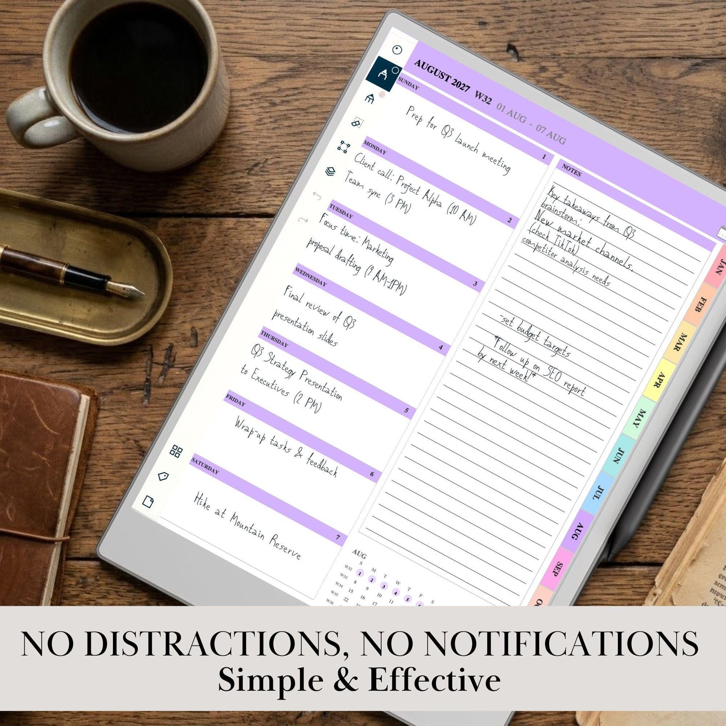 reMarkable Paper Pro & 2 — 2027 Weekly Planner, Minimalist Calendar