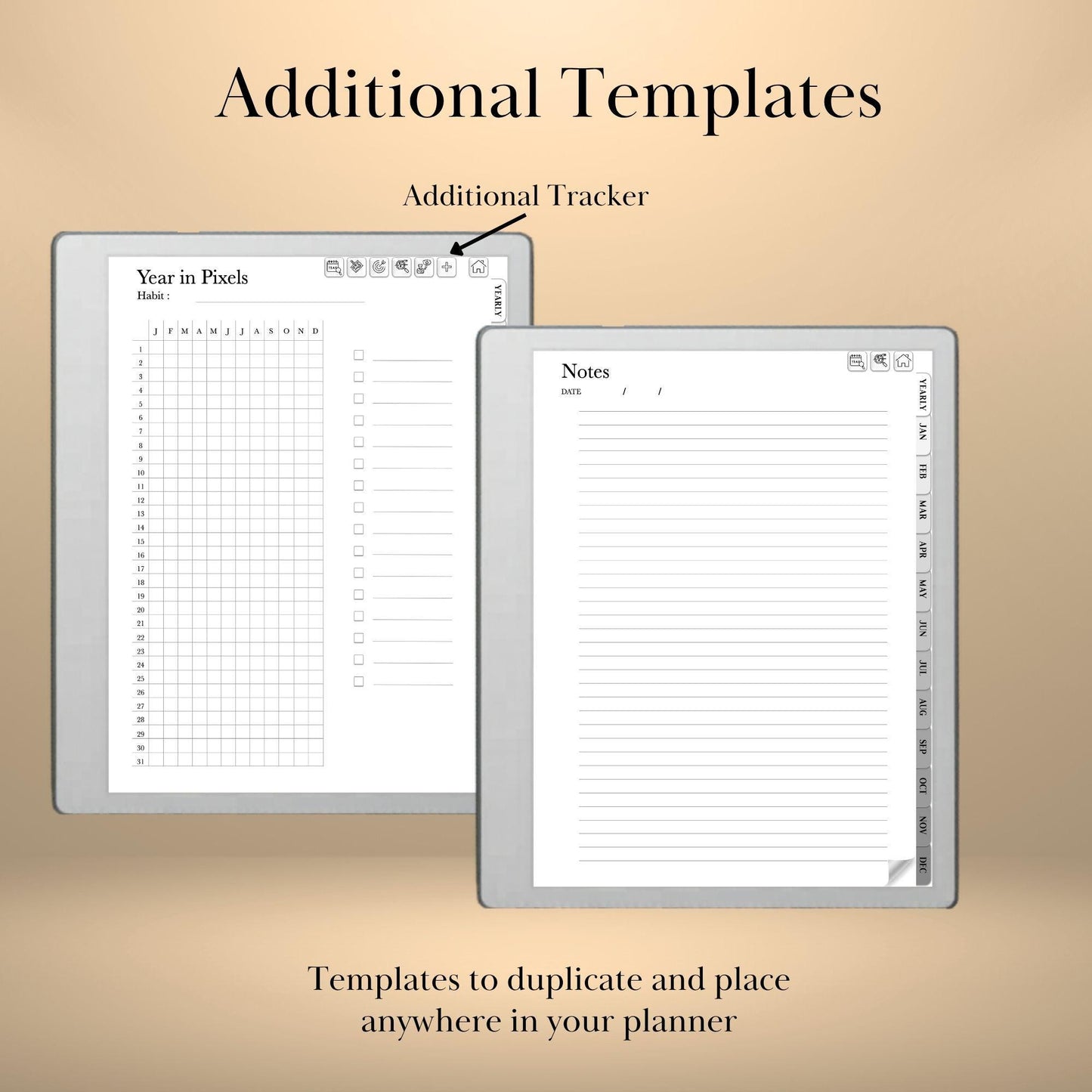 reMarkable Paper Pure & 2 — Habit Tracker, Hyperlinked Goal Planner