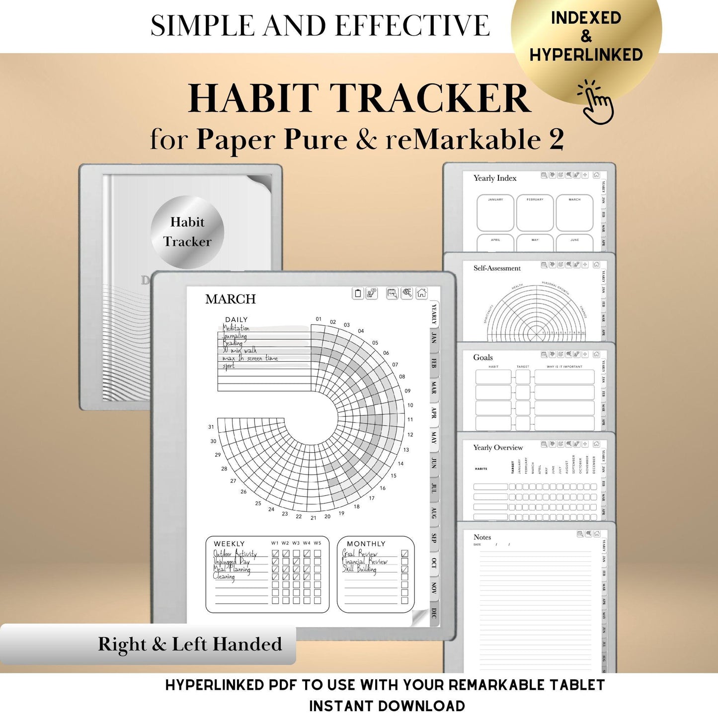 reMarkable Paper Pure & 2 — Habit Tracker, Hyperlinked Goal Planner