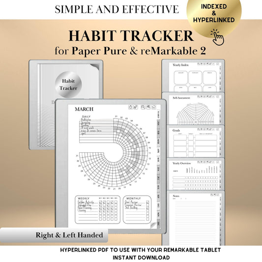 reMarkable Paper Pure & 2 — Habit Tracker, Hyperlinked Goal Planner