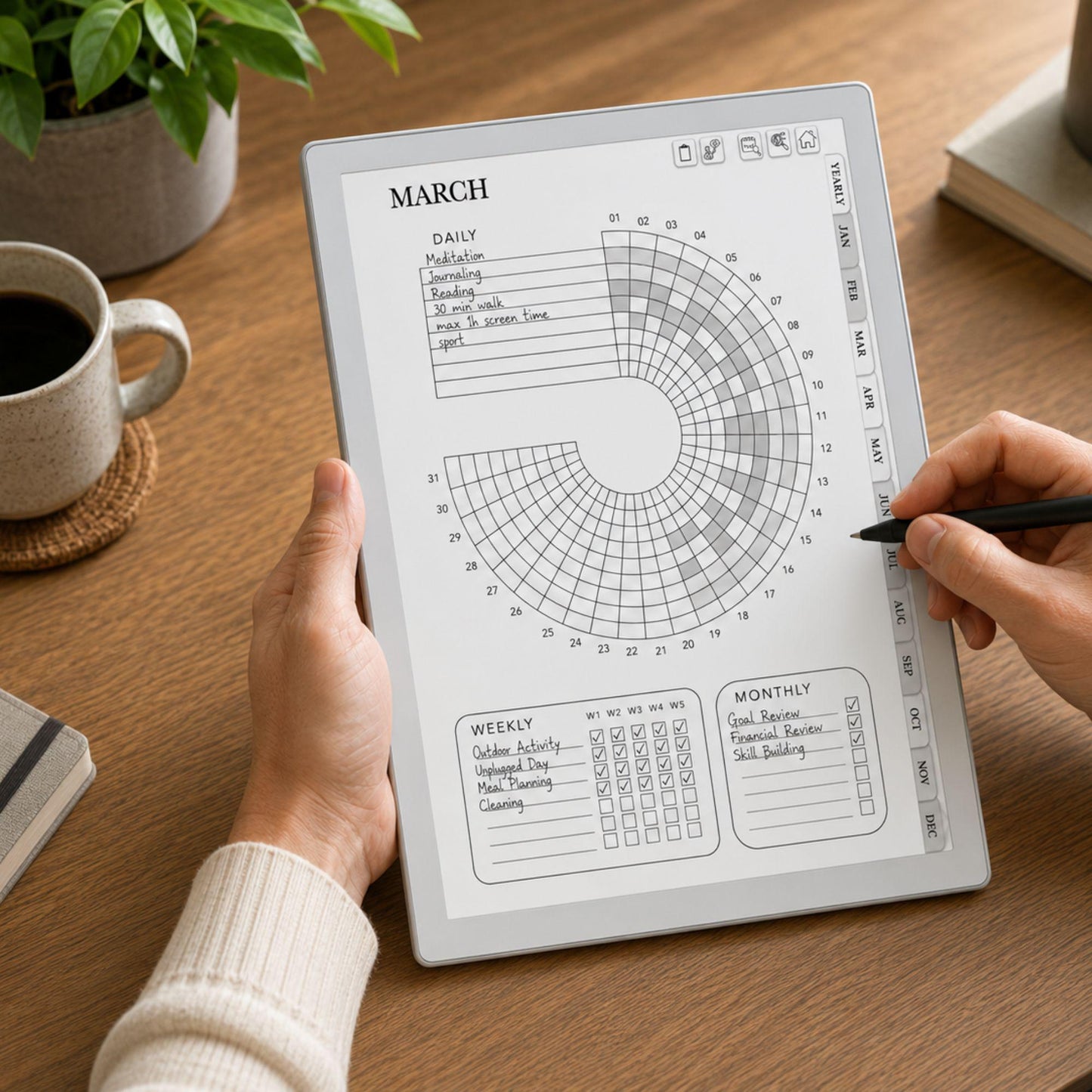 reMarkable Paper Pure & 2 — Habit Tracker, Hyperlinked Goal Planner
