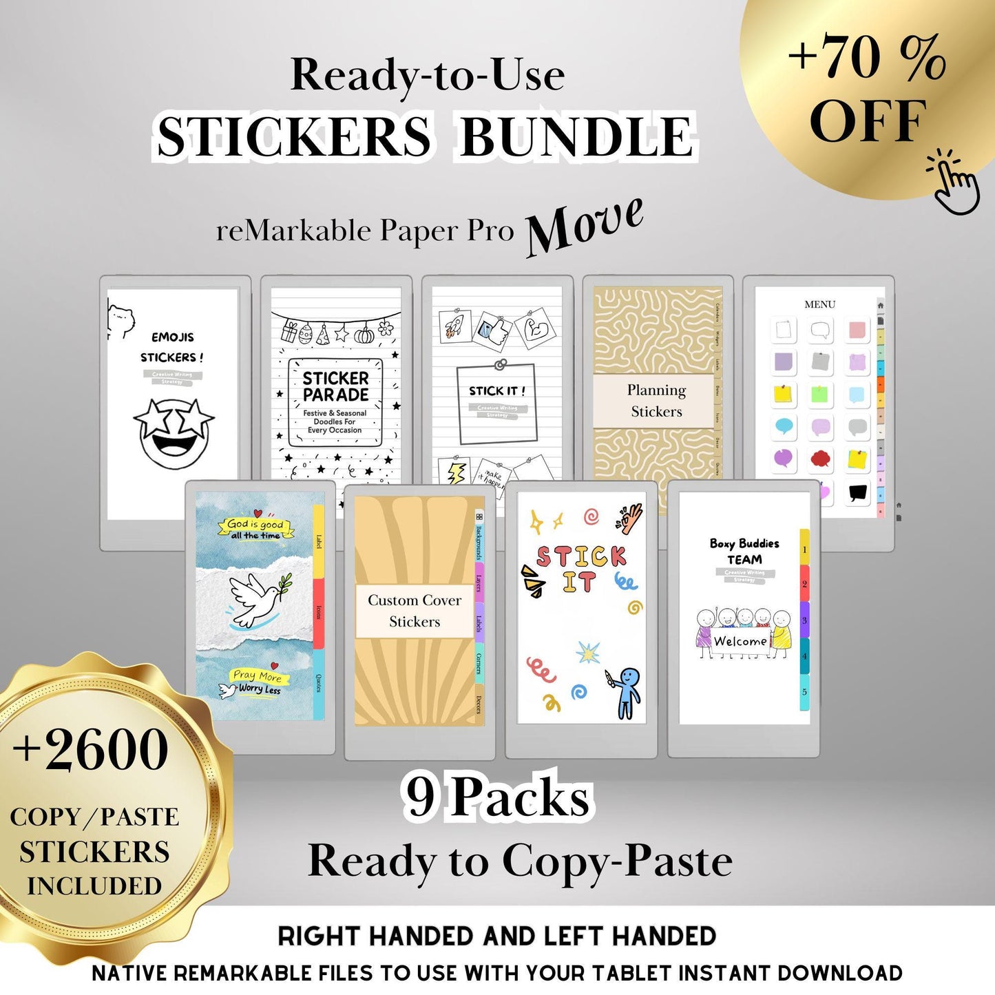 reMarkable Paper Pro Move — Stickers Mega Bundle, 9 packs 2600+