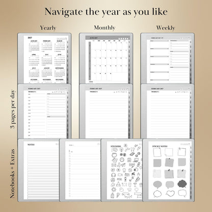 reMarkable Paper Pure & 2 — Daily Planner 2026-2027, dated calendar with stickers