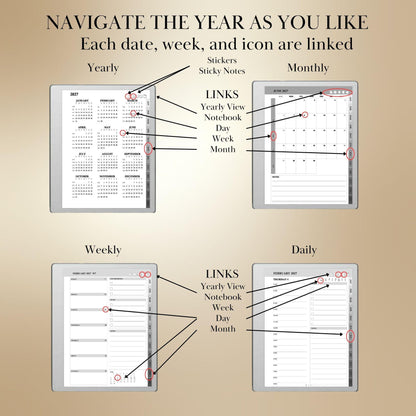 reMarkable Paper Pure & 2 — Daily Planner 2026-2027, dated calendar with stickers