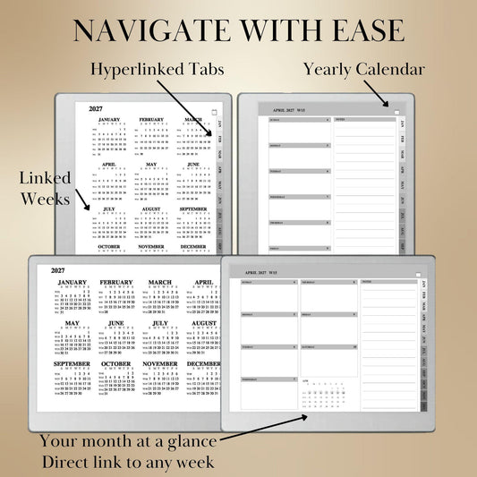 reMarkable Paper Pure & 2 — 2027 Weekly Planner, Minimalist Calendar