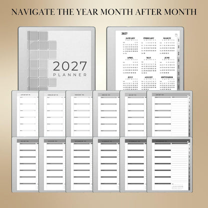 reMarkable Paper Pure & 2 — 2027 Weekly Planner, Minimalist Calendar