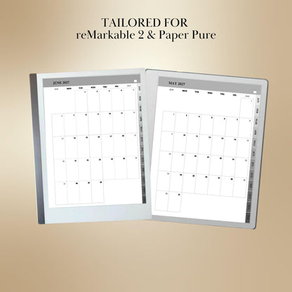 reMarkable Paper Pure & 2 — Monthly Planner 2027, full-page calendar & year overview