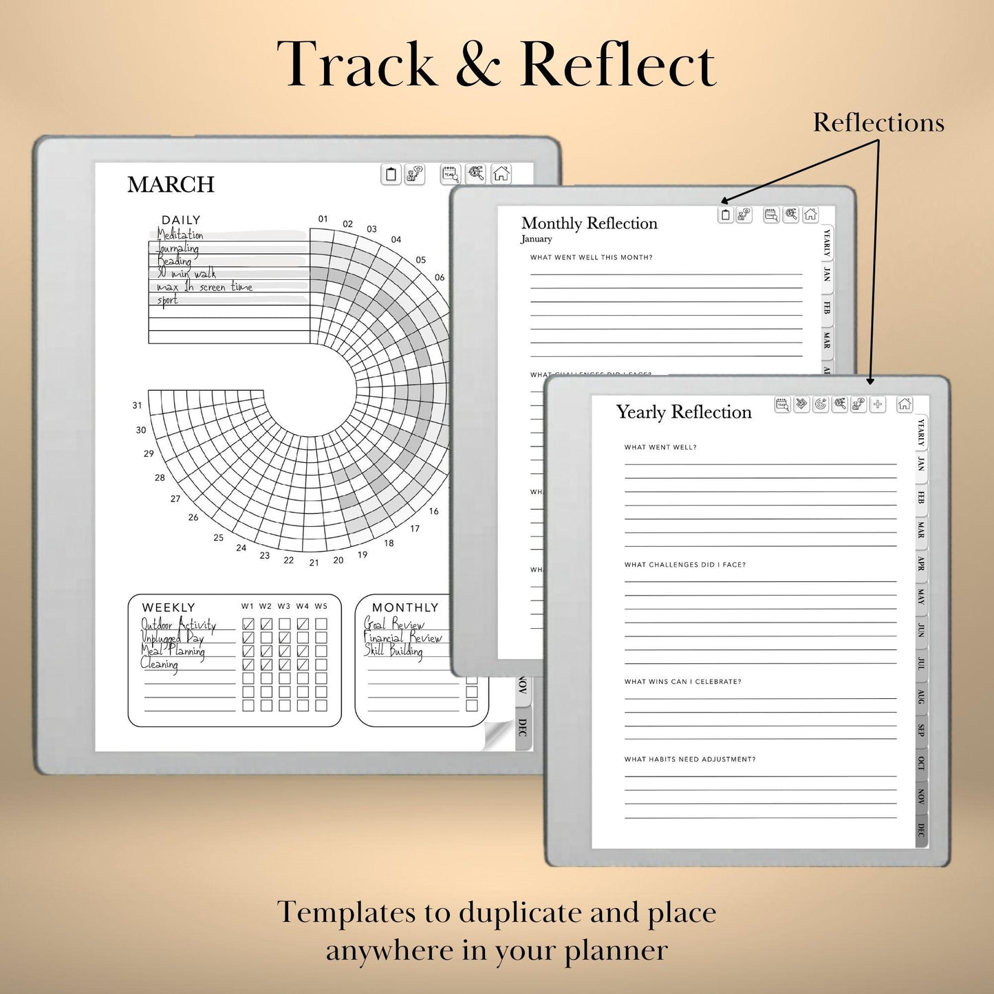 reMarkable Paper Pure & 2 — Habit Tracker, Hyperlinked Goal Planner