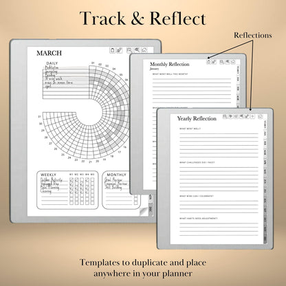 reMarkable Paper Pure & 2 — Habit Tracker, Hyperlinked Goal Planner