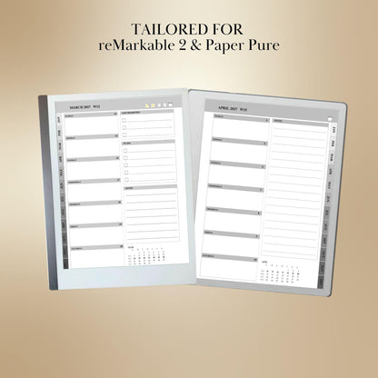 reMarkable Paper Pure & 2 — 2027 Weekly Planner, Minimalist Calendar