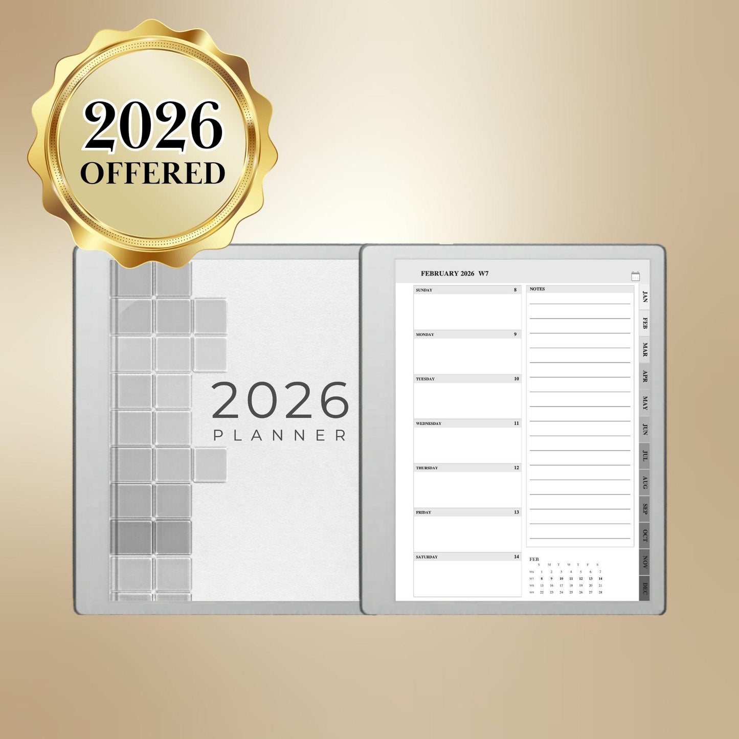 reMarkable Paper Pure & 2 — 2027 Weekly Planner, Minimalist Calendar