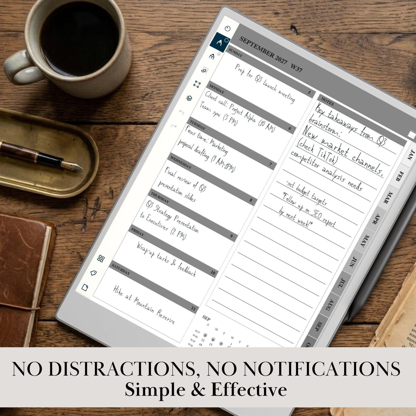 reMarkable Paper Pure & 2 — 2027 Weekly Planner, Minimalist Calendar