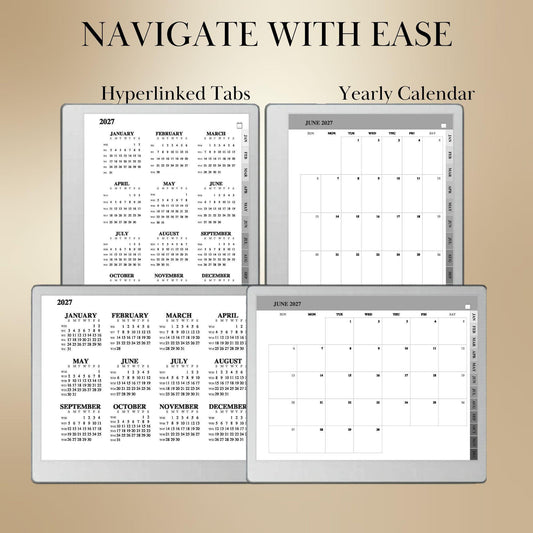reMarkable Paper Pure & 2 — Monthly Planner 2027, full-page calendar & year overview
