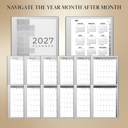 reMarkable Paper Pure & 2 — Monthly Planner 2027, full-page calendar & year overview