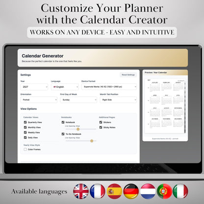 Supernote A5X A6X — Calendar Planner Creator 2026 2027, make your own planner