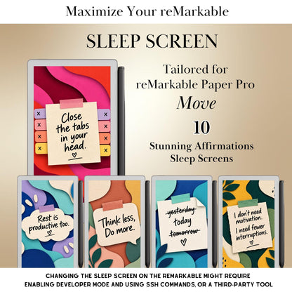 Affirmations Sleep Screen Bundle for reMarkable Paper Pro Move | Remarkable Move Templates