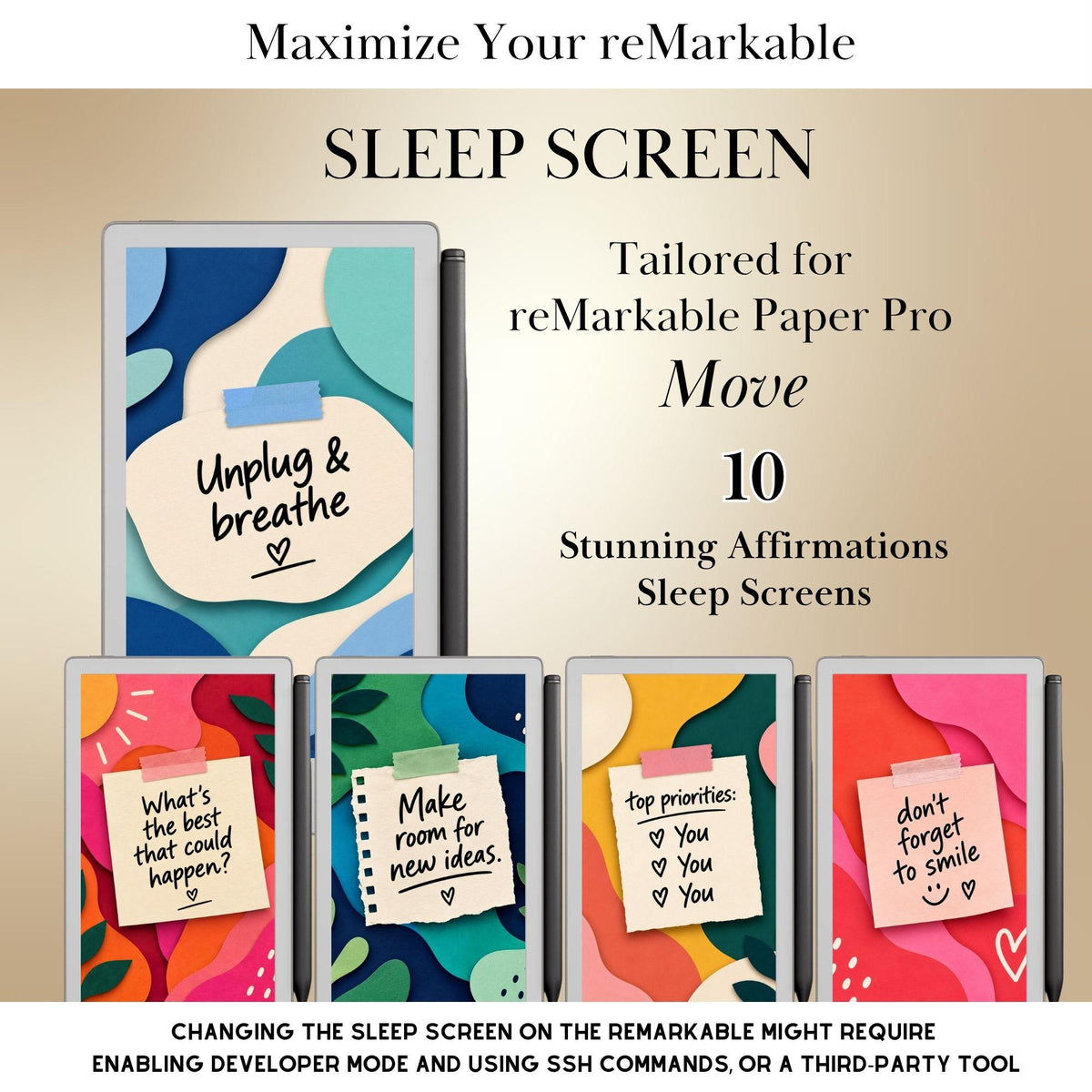 Affirmations Sleep Screen Bundle for reMarkable Paper Pro Move | Fun Productivity Remarkable Move Templates