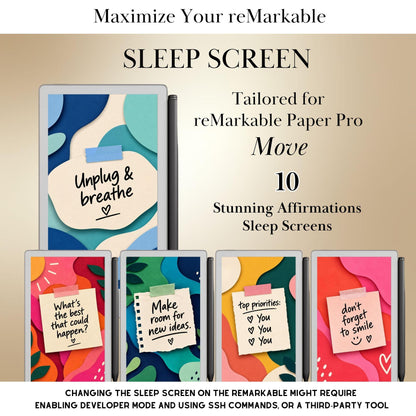 Affirmations Sleep Screen Bundle for reMarkable Paper Pro Move | Fun Productivity Remarkable Move Templates