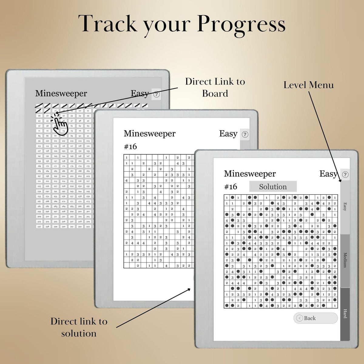 reMarkable Paper Pure & 2 — Minesweeper Puzzle Book, 1000+ brain games