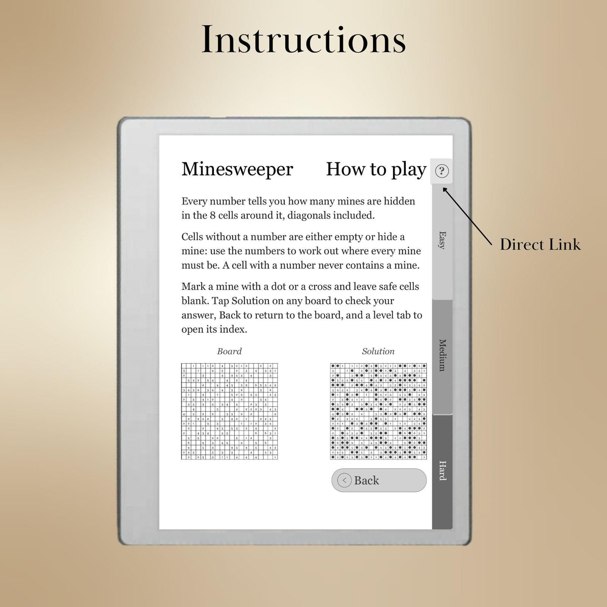 reMarkable Paper Pure & 2 — Minesweeper Puzzle Book, 1000+ brain games