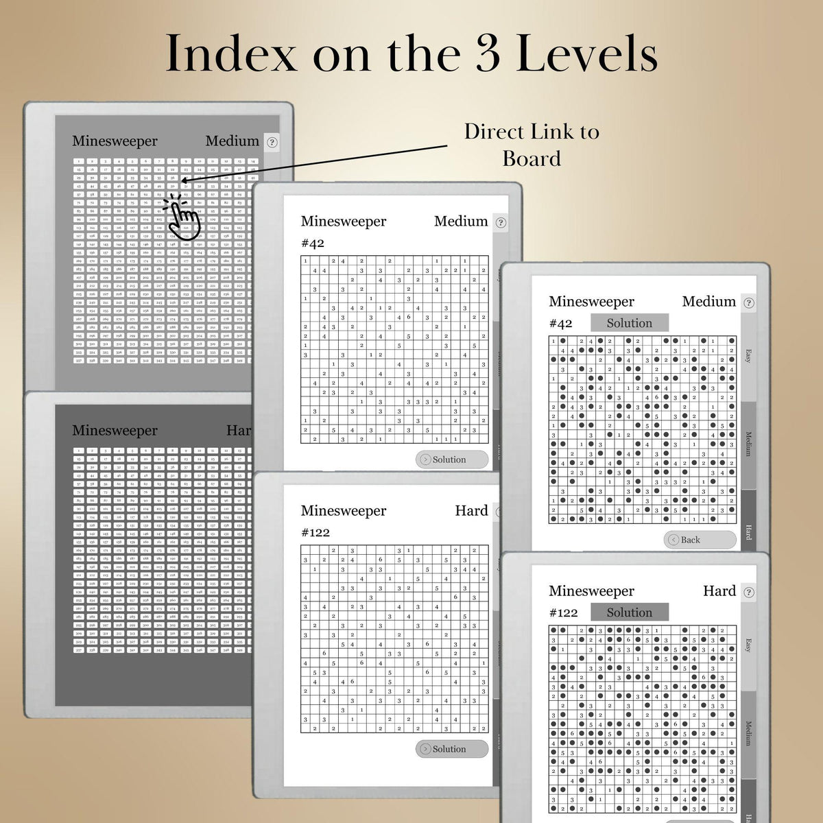 reMarkable Paper Pure & 2 — Minesweeper Puzzle Book, 1000+ brain games