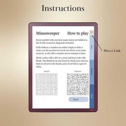 Kindle Scribe — Minesweeper Puzzle Book, 1000+ brain games