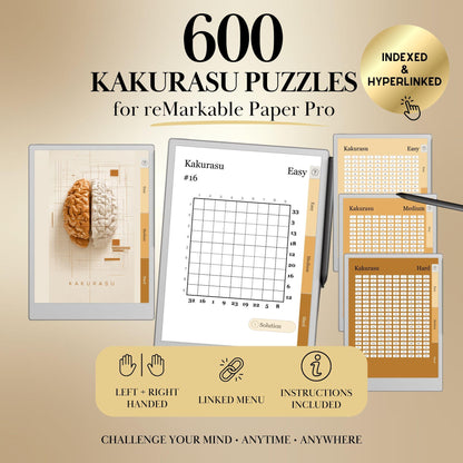Kakurasu Puzzle Book for reMarkable Paper Pro Template Hyperlinked remarkable Puzzle Game for e-ink tablet Templates