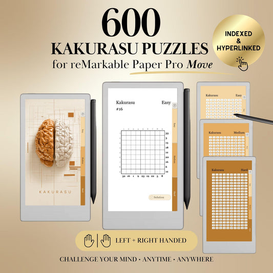 Kakurasu Puzzle Book for reMarkable Paper Pro Move Template: 600 Hyperlinked Brain Games e-ink tablet Templates