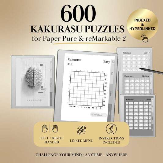 Kakurasu Puzzle Book for reMarkable 2 & reMarkable Paper Pure Templates Hyperlinked reMarkable Activity Game e-ink template
