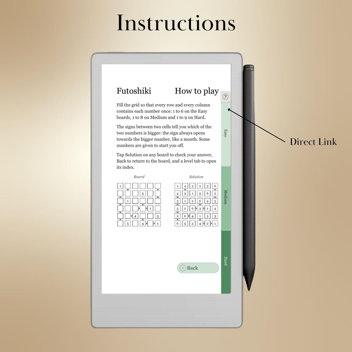reMarkable Paper Pro Move — Futoshiki Puzzle Book, 1200 brain games