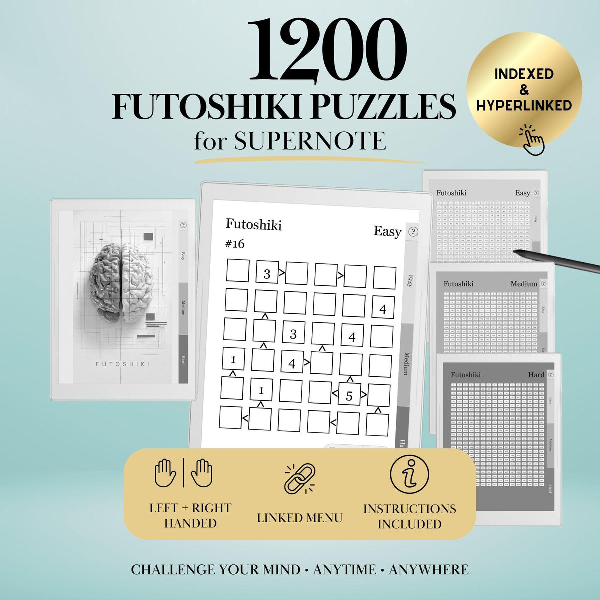 Supernote Templates Futoshiki Puzzle Book | Hyperlinked PDF | Supernote Puzzle Game | Supernote Template | Brain Training for eInk Tablets