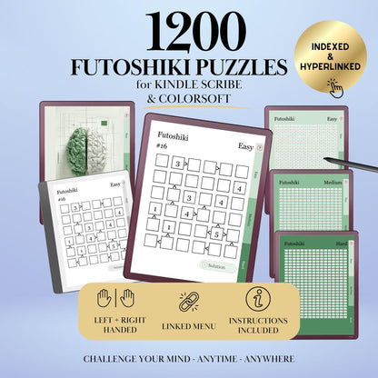 Kindle Scribe Templates Futoshiki Puzzle Book | Hyperlinked Kindle Scribe Inserts | 1200 Brain Training Game eInk Tablets