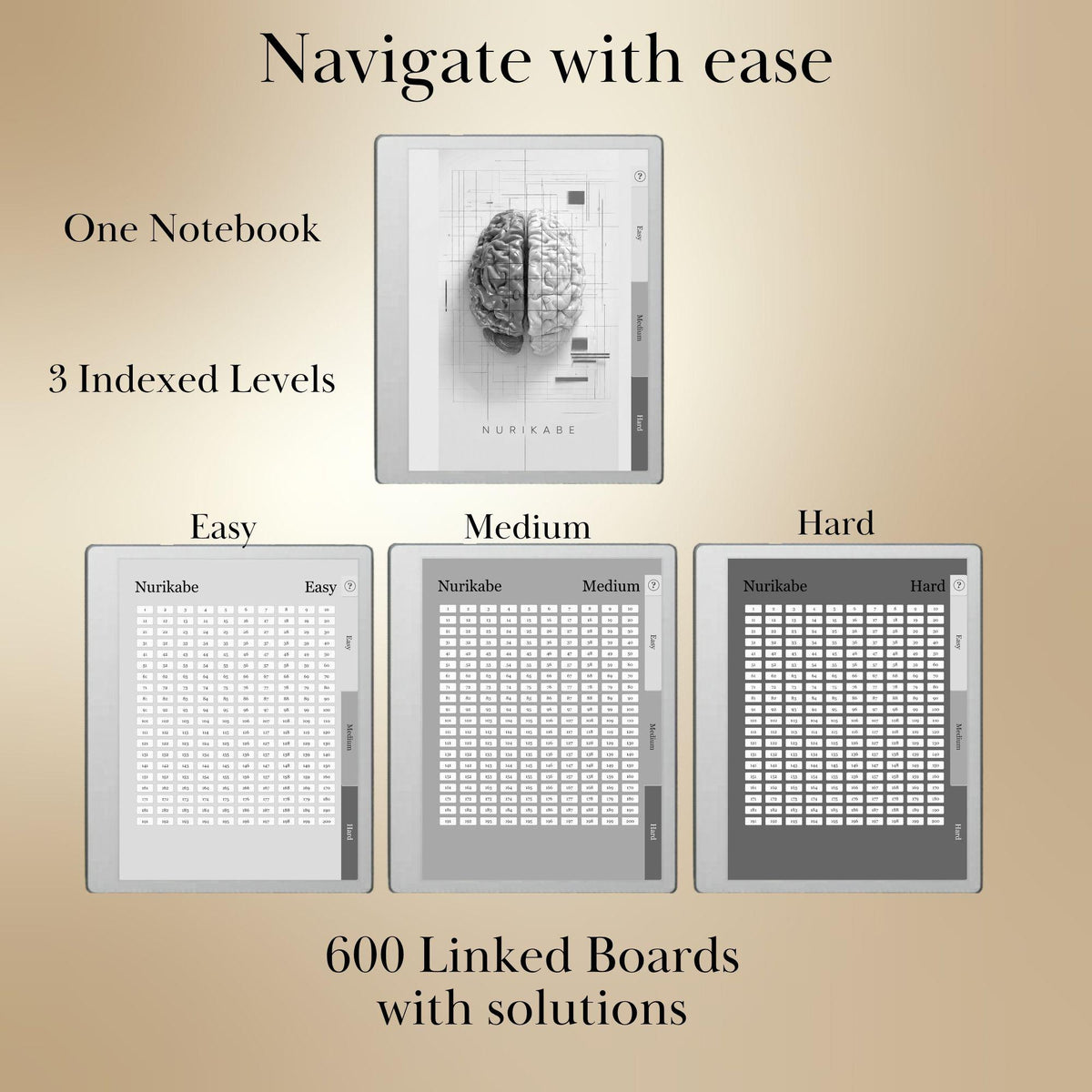 reMarkable Paper Pure & 2 — Nurikabe Puzzle Book, 600 brain games