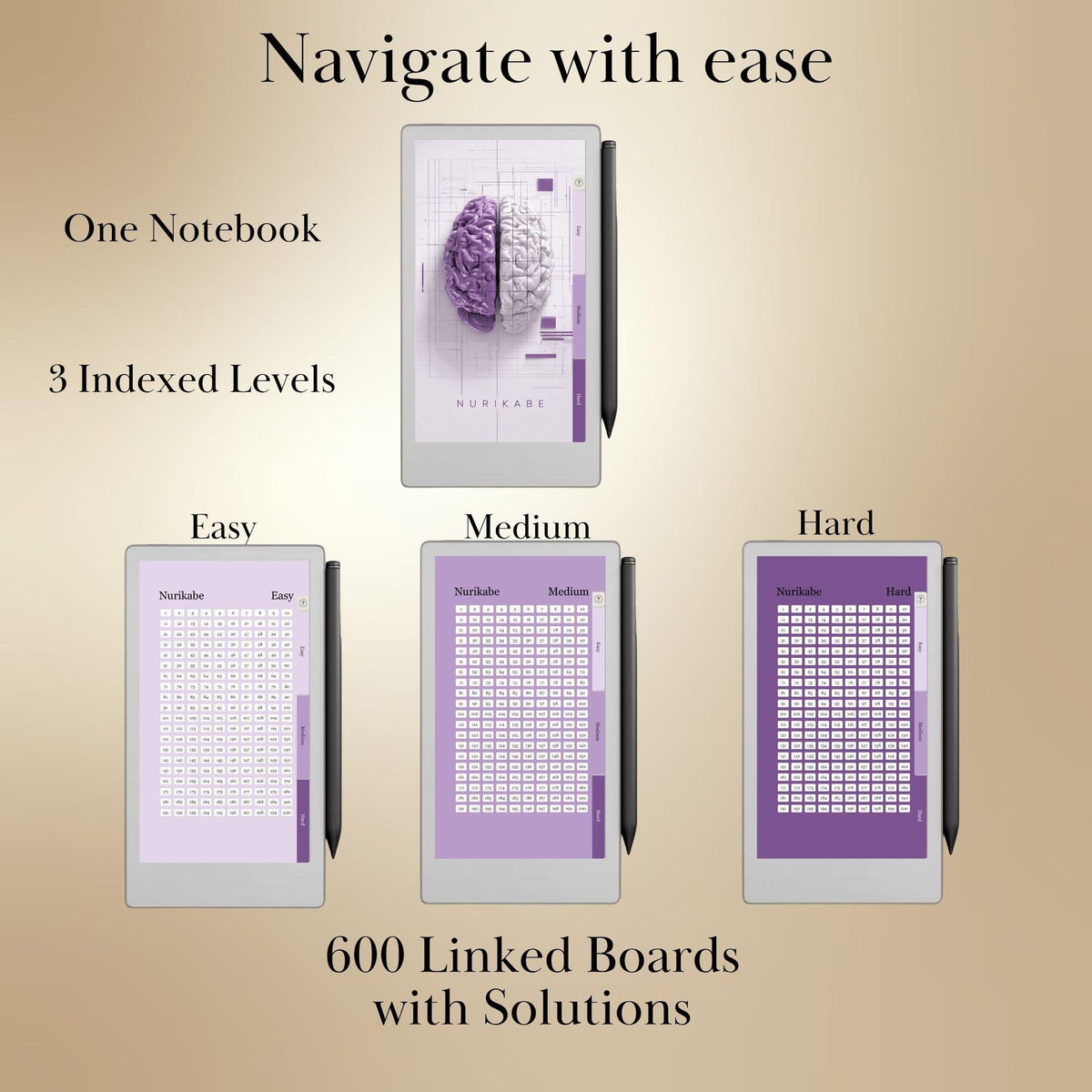 reMarkable Paper Pro Move — Nurikabe Puzzle Book, 600 brain games