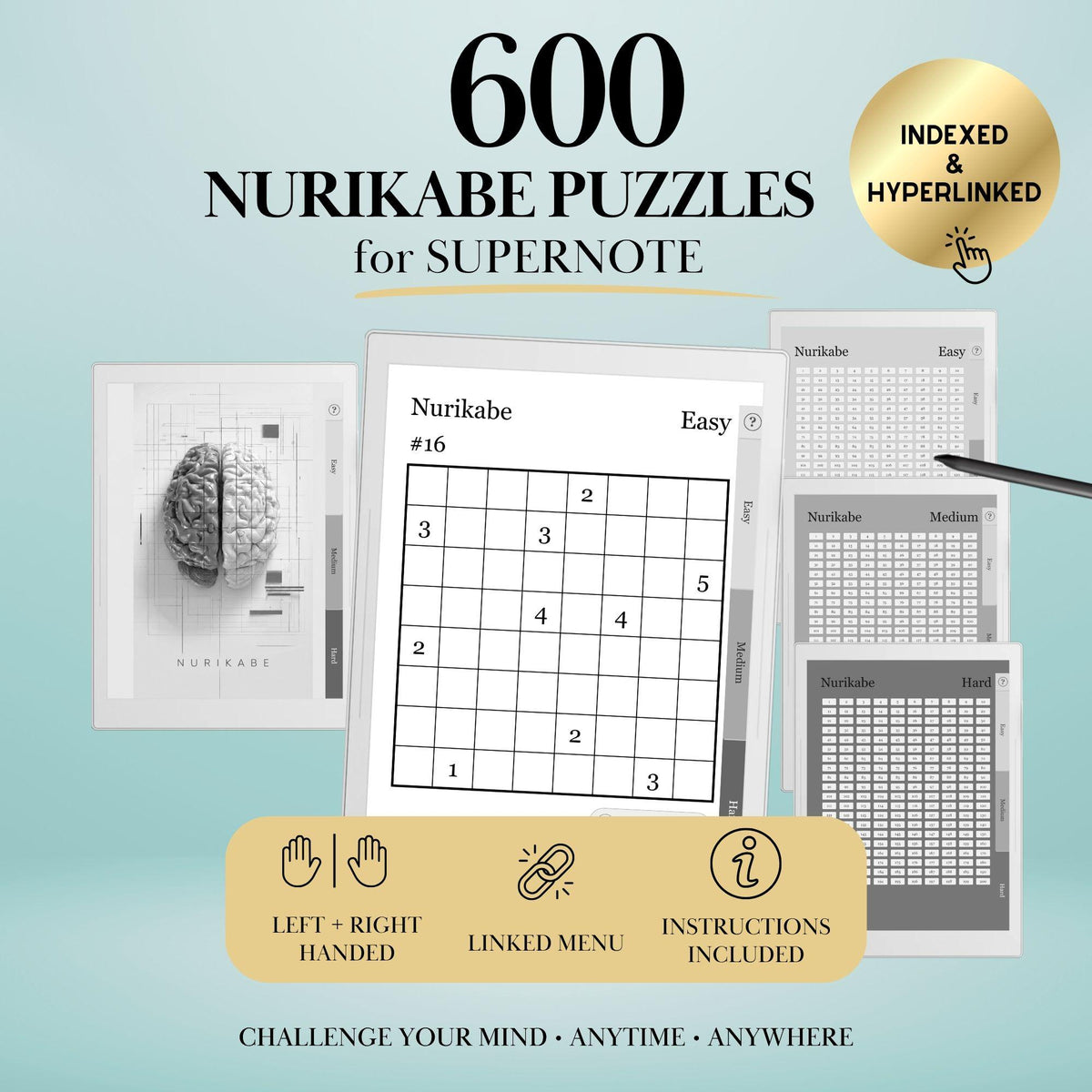 Supernote Templates Nurikabe Puzzle Book | Hyperlinked PDF | Supernote Puzzle Game | Supernote Template | Brain Training for eInk Tablets