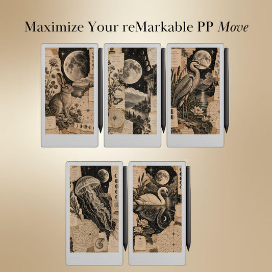 reMarkable Paper Pro Move — Antique Collage Sleep Screens, sepia + black & white