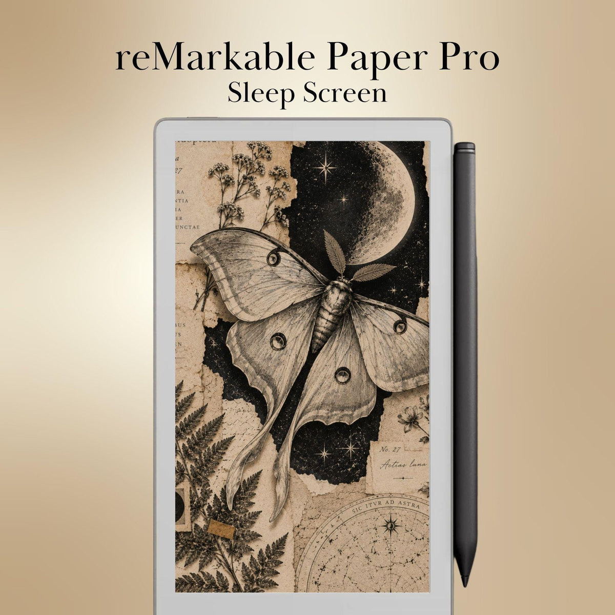 reMarkable Paper Pro Move — Antique Collage Sleep Screens, sepia + black & white