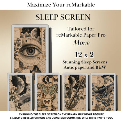 Antic Collage Sleep Screen Bundle for reMarkable Paper Pro Move | Remarkable Move Templates